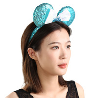 Serre-tête souris à sequins colorés avec oreilles mignonnes et nœud de dessin animé, accessoires pour cheveux de Noël – Bandeau scintillant tendance