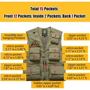 FOXA Men's Multi-Pocket Outdoor <b>Utility</b> Fishing Safari Work Travel <b>Vest</b> Waterproof Polyester Hiking <b>Vest</b> - Product Image 2
