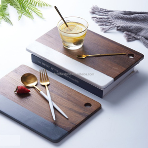 Moderno bianco nero rettangolo di <span class=keywords><strong>marmo</strong></span> e legno di Acacia <span class=keywords><strong>tagliere</strong></span> per utensili da cucina-commercio all'ingrosso - Product Image 1