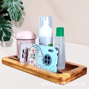 Bamboo Storage Tray Rectangle Wood Grain Color <b>Standing</b> Type <b>For</b> Desk Phone <b>Tablet</b> Kitchen Living Room Hotel Use - Product Image 2