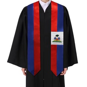Estola de Graduación Bordada de 72 Pulgadas de Largo, Personalizada con la Bandera de Haití, Uniforme Escolar de Satén, 100% Poliéster - Product Image 3
