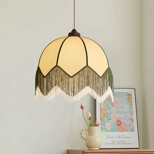 Luminaire suspendu rond en tissu à pampilles de style rétro français, LED E26 à tête unique, pour maison, hôtel, salle d'exposition - Product Image 4