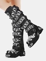Bottes de moto en métal Cyberpunk 2026, nouvelle mode, noires, semelle épaisse, rondes, décontractées, bottes de chevalier, street rock, talon épais