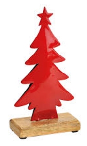 Red Metal Wood Christmas <b>Tree</b> <b>Ornament</b> Tabletop Holiday Decoration with Wooden Base - Product Image 6