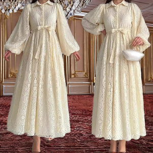 Robe élégante et tendance pour femmes musulmanes, col en dentelle, longueur cheville, respirante, coupe ajustée, style robe d'été et d'automne, sobre et charmante - Product Image 2