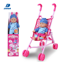 Poussette de Poupée en Métal Rose avec Poupée de 32 cm pour Filles, Jeu de Rôle, Jeu d'Imitation de Parentalité, Activités Intérieures et Extérieures
