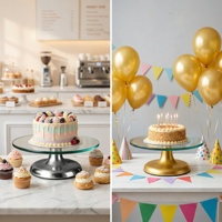 Drehbarer Tisch Rotierender Kuchenständer Anpassbare Farbe Gehärtetes Glas Kuchen-Dekorations-Drehteller mit Rutschfester Basis