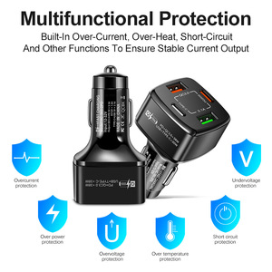ที่ชาร์จในรถยนต์คุณภาพสูง QC 3.0 ชาร์จเร็ว 2 พอร์ต USB 2 พอร์ต Type C สำหรับโทรศัพท์มือถือทุกชนิด อุปกรณ์เสริมในรถยนต์ - Product Image 4