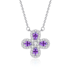 Collar de Plata de Ley 925 con 9 Piedras Naturales en Forma de Pera de 3*5mm, Diseño de Trébol de 4 Hojas, Joyería de Cristal y Piedras Preciosas al por Mayor - Product Image 1