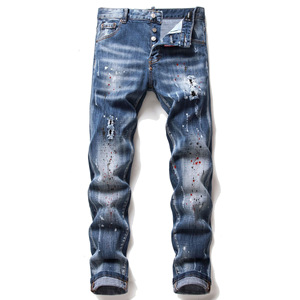 <span class=keywords><strong>Jeans</strong></span> da Uomo Trendy Stonewashed con Motivo Teschio, Traspiranti e Comodi, con Grande Distintivo e Dettagli Strappati - Product Image 1