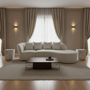 Elegante Juego de Sofás Tapizados en Tela Crema con Forma Curva KIKA K102 #   Diseño Modular Seccional Moderno para Sala de Estar de Villa o Casa de Huéspedes - Product Image 6