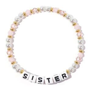 Braccialetto con Perle e Lettere in Cristallo Rosa, Semplice e Versatile, Regalo per Donne, Sorelle, Madri, Amiche - Product Image 5
