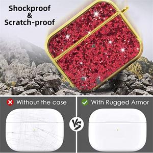 Funda protectora con purpurina para auriculares <span class=keywords><strong>Apple</strong></span> AirPods Pro, Funda de cuero con correa de mano - Product Image 4