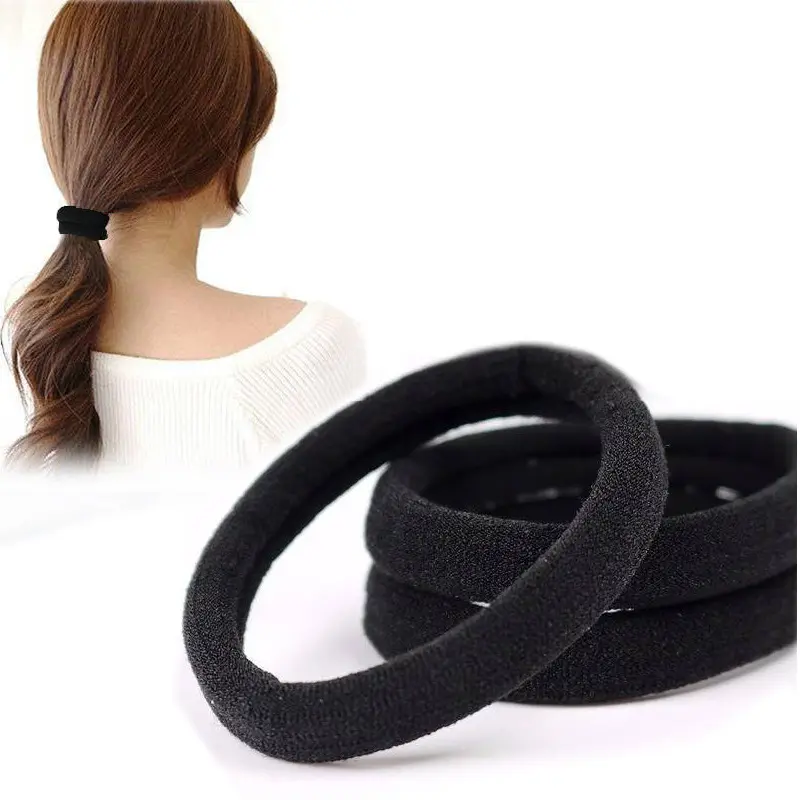 100PCS Nero Legami Dei Capelli Senza Soluzione di Continuità In Cotone di Spessore Nero Fascia Elastica Dei Capelli Legami Dei Capelli Nessun Danno Titolare Coda di Cavallo