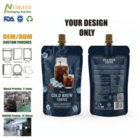 Pochette d'emballage liquide personnalisée pour café, sachet de boisson, pochette de stockage d'espresso solide anti-fuite, sac en plastique de qualité alimentaire avec bec verseur