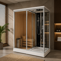 Cabine de sauna en bois finlandais carbonisé à structure solide, combinaison vapeur et sauna, verre trempé, double fonction sèche et humide pour projet résidentiel