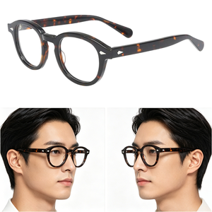 <span class=keywords><strong>Gafas</strong></span> Estilo <span class=keywords><strong>Johnny</strong></span> <span class=keywords><strong>Depp</strong></span> para Hombre <span class=keywords><strong>con</strong></span> Filtro de Luz Azul Montura de Acetato Lentes Transparentes de Marca de Diseñador para Ordenador Redondas Masculinas - Product Image 1