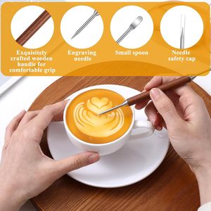 Plantillas de Acero Inoxidable de Doble Punta para Café, Herramientas Profesionales para Baristas, para Arte Latte, Capuchino, Espresso y Bebidas de Chocolate Caliente - Product Image 4