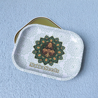 Plateau à rouler portable personnalisé pour herbes, motifs variés, prix abordable, dessin animé, 18x14cm, petit plateau à tabac en étain 7*5.5