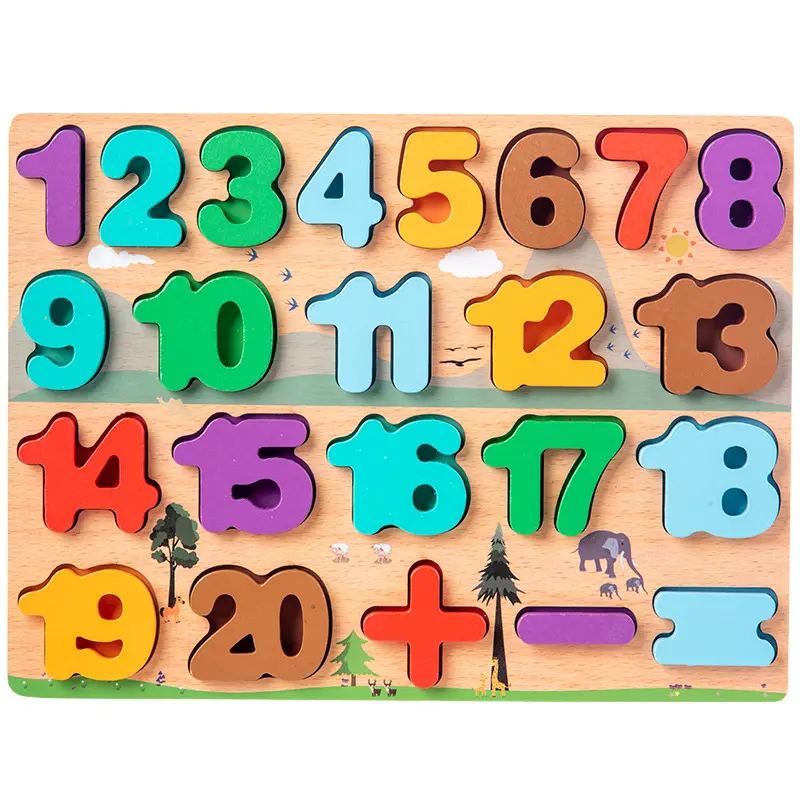 लकड़ी मोंटेसरी पत्र और नंबर के लिए पहेली छँटाई खिलौने Toddlers के आकार सॉर्टर गिनती खेल खिलौना सेट