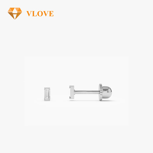 Vलव कस्टर्ड गहने 14k गोल्ड सिंगल बैगुएट हेलिक्स भेदी प्राकृतिक हीरे की बालियां - Product Image 5