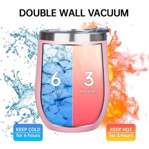 12oz Stainless Steel Wine Tumbler with Lid and Straw, <b>Double</b> <b>Wall</b> Vacuum Insulated Stemless Wine Glass Tumbler Cup, Coffee <b>Mug</b> - Product Image 3
