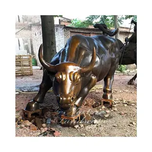 Modern Garden Outdoor Street Decoration Wall Street Bull Statue Large Animal Metal Sculpture Bronze Folk Art Art & Collectible