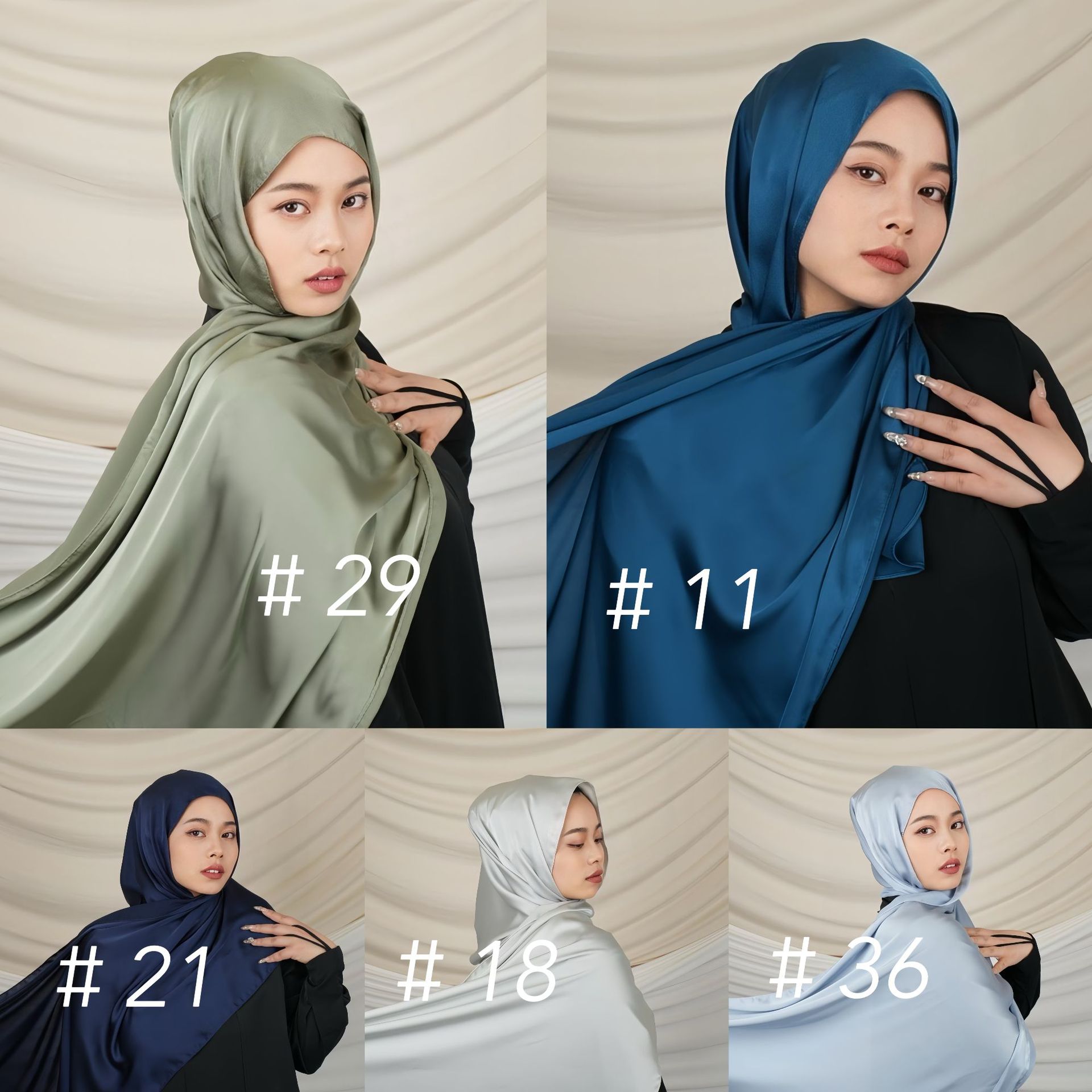 Ethnic Headscarf Solid Color Stretch Satin Glossy Ethnic Headscarf Slightly Wrinkled Silky Hijab for Southeast Asia Malay Style