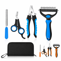 Kit de toilettage pour chats et chiens avec coupe-ongles en plastique, peigne démêlant, lime à ongles et outils de nettoyage pour l'entretien des poils d'animaux