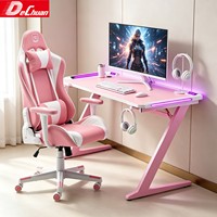 Bureau de jeu rose en forme de Z avec grille de rangement et crochet pour casque, idéal pour l'e-sport – Fabrication Foshan