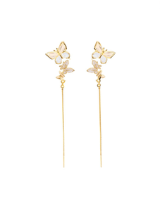 Orecchini Pendenti a Farfalla Placcati Oro con Cristalli e Strass, Gioielli Romantici da Festa per Donne - Product Image 1