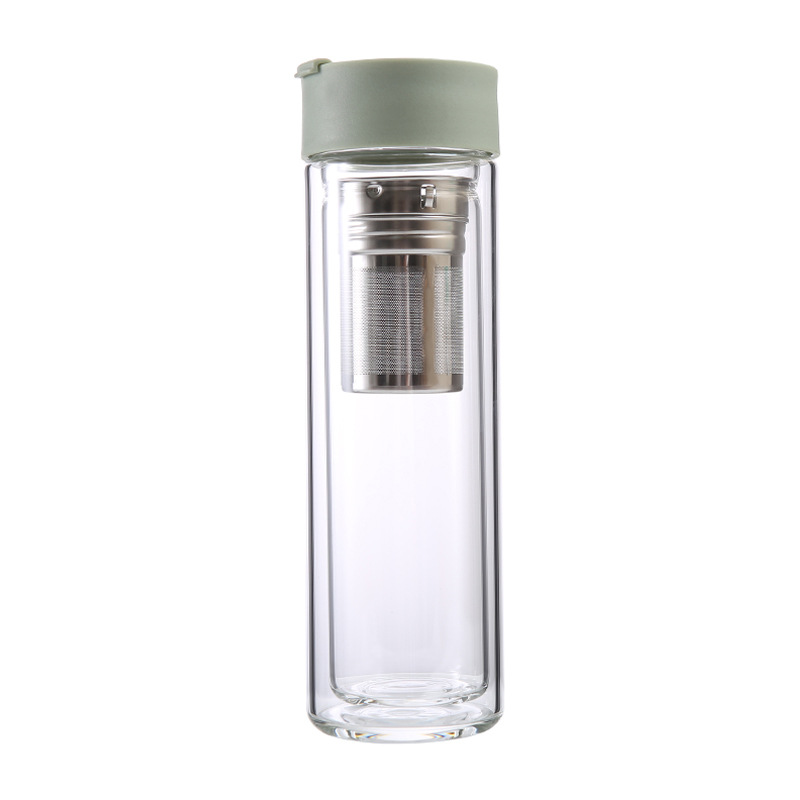 450ml High borosilicate double-layer glass car portable flip top cup business office glass water bottle