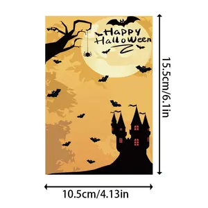 10 buah kartu pos Halloween untuk anak-anak rumah hantu dan kartu elemen kelelawar dekorasi kartu SELAMAT Halloween, hadiah untuk siswa