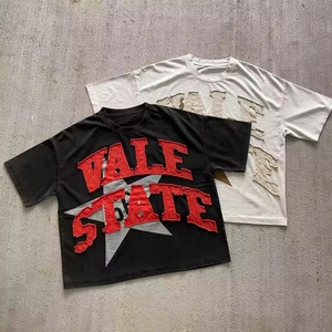 T-shirt et short tricotés sur mesure pour hommes, style vintage, coupe oversize, 100 % coton épais 280g, respirant, avec broderie motif chemin, décontracté, vente en gros - Product Image 1