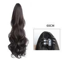 Queue de cheval longue ondulée à pince, extension de cheveux synthétiques bouclés, postiche naturel pour femme