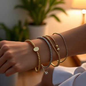 Conjunto de Pulseras de Cuentas de Moda, Acero Inoxidable 316L, Chapado en Oro PVD, Joyería Sostenible y Resistente para Mujer - Product Image 3