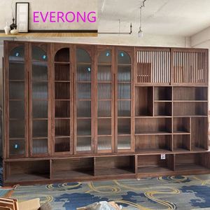 Librería de Madera de Nogal Negro para Sala de Estar, Integrada en Toda la Pared, con Asiento y Sofá Detrás de la Librería, con Puerta - Product Image 2