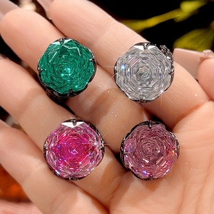 High Quality Jewelry Eco-friendly Copper Black Gold Plated Rose Cut 16MM White Cubic Zirconia Statement <b>Rings</b> for Women - Product Image 5