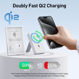 IWALK con Certificación Qi2, Banco de Energí<span class=keywords><strong>a</strong></span> Magnético Portátil de 10000 mAh, Cargador Inalámbrico Rápido de 20 W y 15 W con Soporte Ajustable - Product Image 1