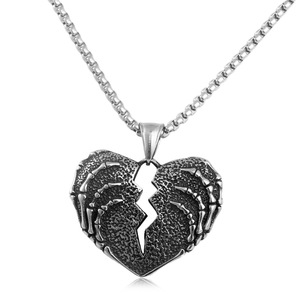 Pendentif en forme de cœur en acier inoxydable, design brisé, style punk pour hommes et femmes 231033 - Product Image 5
