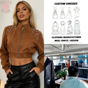 Women Streetwear Stand Collar Zip Up Short <b>Jacket</b> With Rivet Decoration Fashion Outerwear For Daily Party Shopping Occasions - Product Image 1