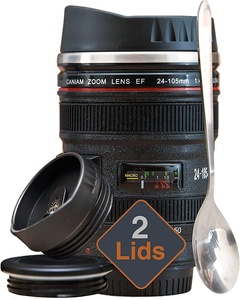 Tasse à café pour objectif d'appareil photo, Thermos, en acier inoxydable, avec couvercles scellés et rétractable, pour photographie, 13.5oz - Product Image 3