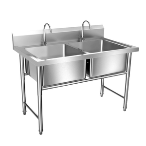 Marupin Commercial Stainless Steel 304 Double Three Sink Washbasin Adjustable Height Legs Freestanding for Canteen Kitchen - Product Image 1
