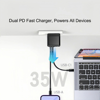 Cargador Rápido GaN PD de 35W con Certificación ETL, Enchufe Estadounidense, Cargador de Pared de Doble Puerto, Adaptador de Carga Rápida para Teléfono Móvil y Portátil