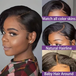 100% cabello humano Remy brasileño para Peluca de corte pixie Bob corto 13x4 frente de encaje prearrancado y transparente pelucas de Bob corto de encaje - Product Image 2