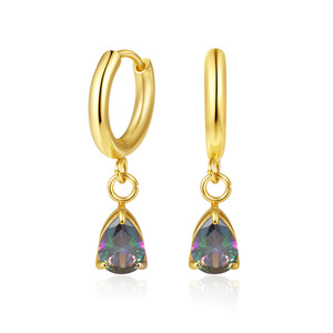 Pendientes <span class=keywords><strong>de</strong></span> Aro Huggie <span class=keywords><strong>de</strong></span> Acero Inoxidable al por Mayor con Colgante <span class=keywords><strong>de</strong></span> Lágrima <span class=keywords><strong>de</strong></span> Circonita Cúbica para Mujer, Joyería para Bodas y Fiestas - Product Image 3