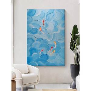 Nuova pittura a olio di pesce Koi dipinta a mano cinese astratta nove <span class=keywords><strong>disegni</strong></span> blu soggiorno trama decorativa tela moderna - Product Image 2