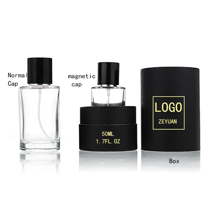 Harga Bagus Grosir 50Ml Logo Kustom Botol Kaca Parfum Isi Ulang Silinder Bulat dengan Penyemprot Sekrup dan Tutup Yang Bagus