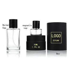 Good Price Wholesale 50ml Custom Logo Round Cylinder Refillable Perfume Glass Bottle With Screw Sprayer And Nice Lids