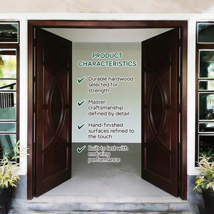 Puerta Doble de Entrada Moderna de Madera Sólida con Diseño Circular, Acabado Manual para Exteriores, para Villa - Product Image 4